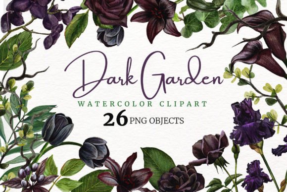 Download Dark Garden. Watercolor Floral Clipart. - Floral clipart Collection