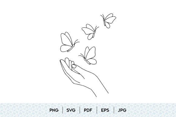 Download Hand and Butterflies Line Art SVG - Svg Collection