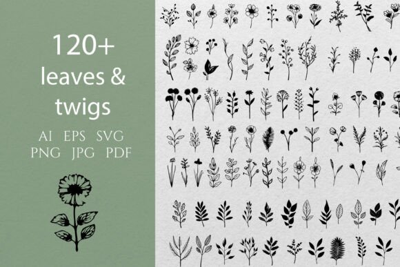 Download Leaves &amp; Twigs Doodles Line Art SVG - Svg Collection