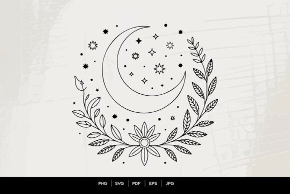Download Celestial Moon Floral Line Art SVG - Svg Collection
