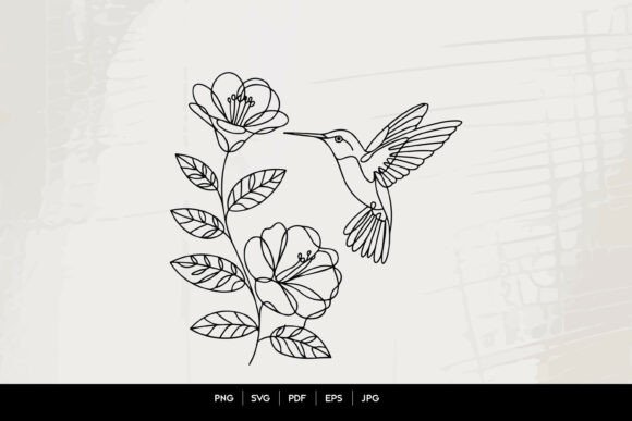 Download Hummingbird Floral Line Art SVG - Svg Collection