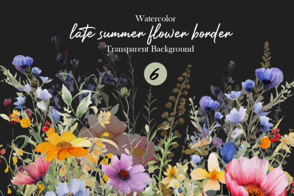 Download Watercolor Late Summer Flower Border PNG - Summer flower Collection