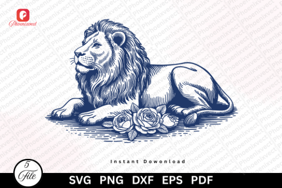 Download Vintage Hand Drawn Floral Lion SVG PNG - Svg Collection
