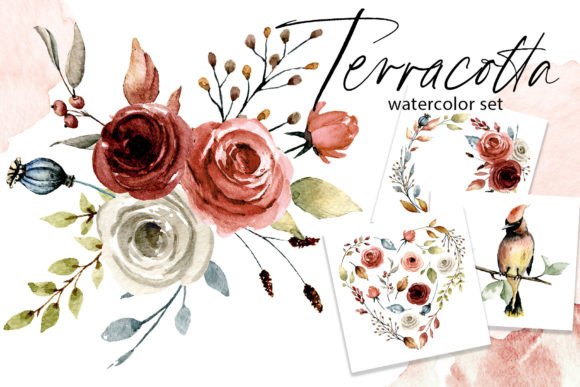 Download Terracotta Watercolor Flowers Set. - Terracotta watercolor Collection